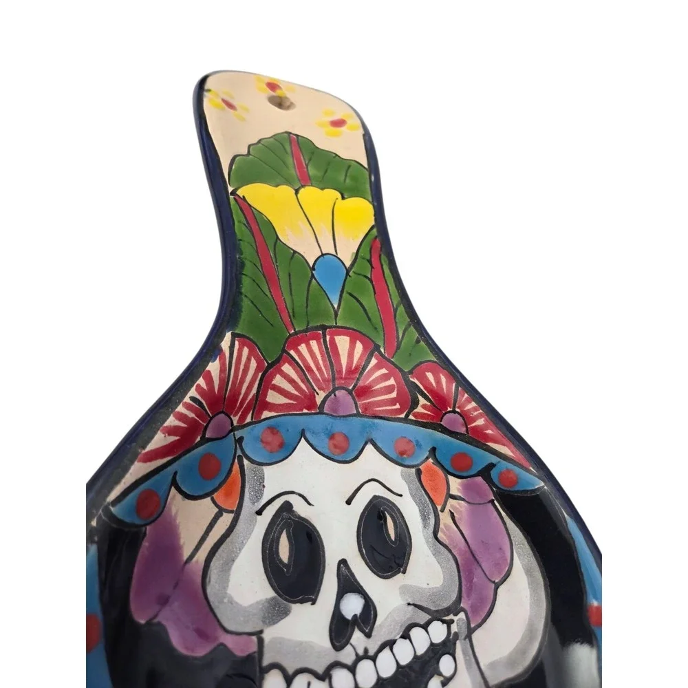 Large Talavera Spoon Rest Hand Painted Ulises DAY of the Dead Art Pottery Mexico